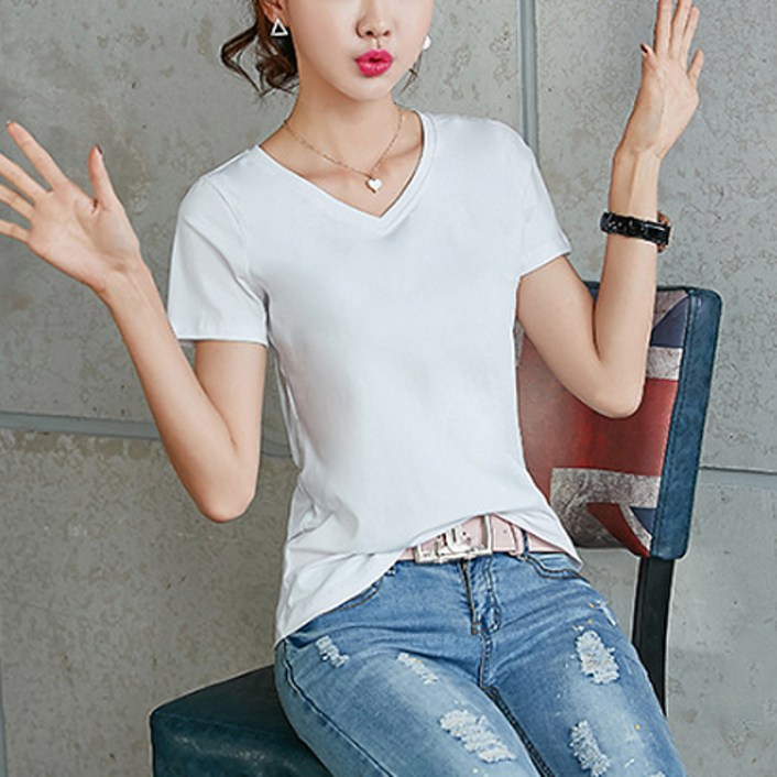 데일로엔 여성용 무지 브이넥 반팔 티셔츠 1413 데일로엔 여성용 무지 브이넥 반팔 티셔츠 1413