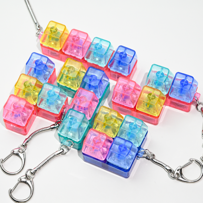 LED 글리터 테트리스 키캡 딸깍이 키링 세트 키보드 열쇠고리 피젯토이