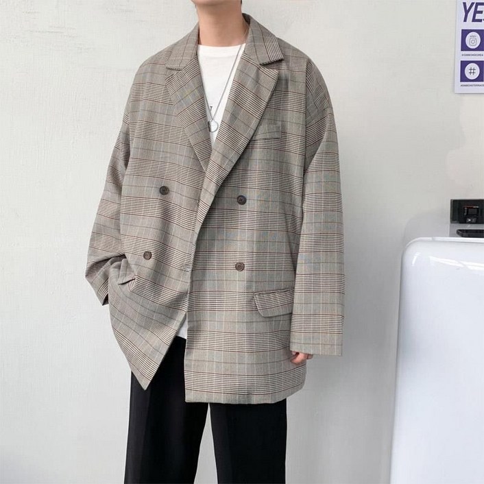COSYEVNO 봄가을 남성 정장 박시 체크 트렌디 캐주얼 코트 2색