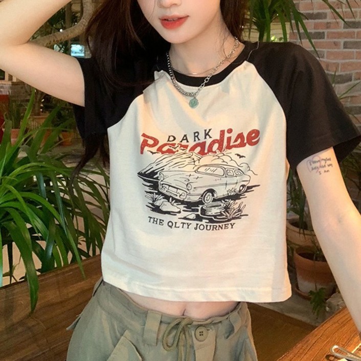 주디앤 여성 파라다이스 반팔 세미크롭 티셔츠
