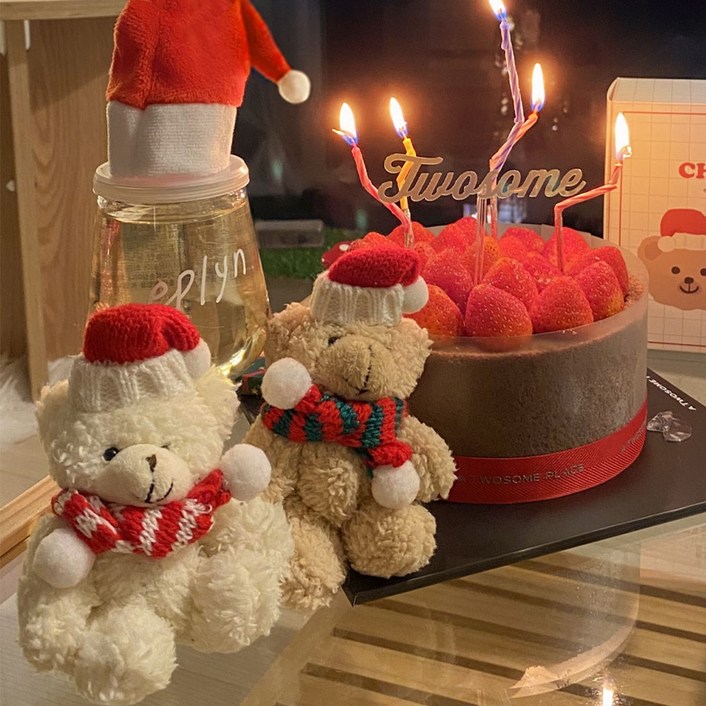 이플린 크리스마스 산타 곰인형 2종 + 스티커 가랜드 + 선물상자 장식 소품 풀세트