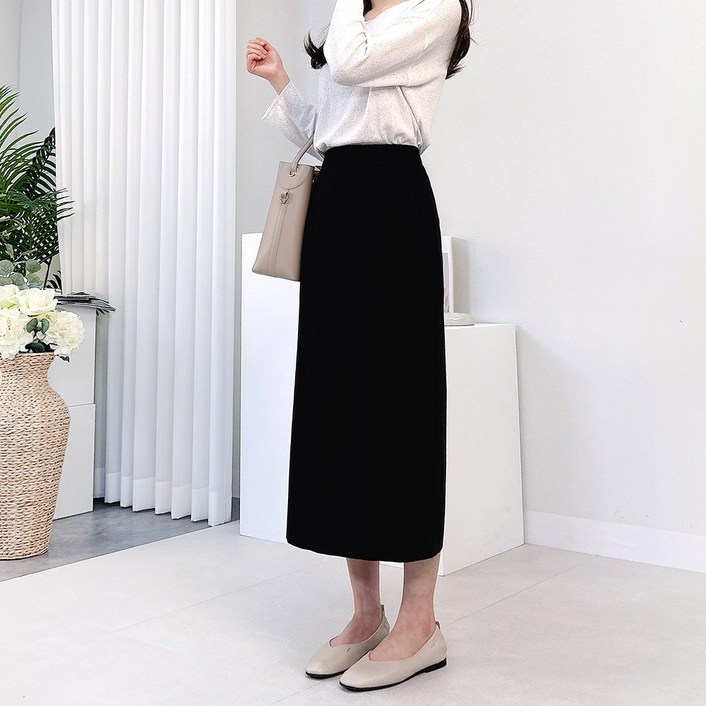 안나 롱스커트 S3XL 빅사이즈여성의류 H라인 뒷트임 데일리 오피스룩 하객룩 봄 여름 가을