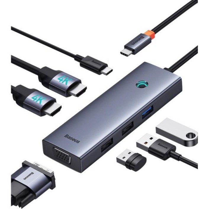 도킹 스테이션 듀얼 모니터 Baseus 7 in 1 USB C 3 4K HDMI 지원 허브 100W PD 아이폰 15/MacBook/Dell/HP용 3개