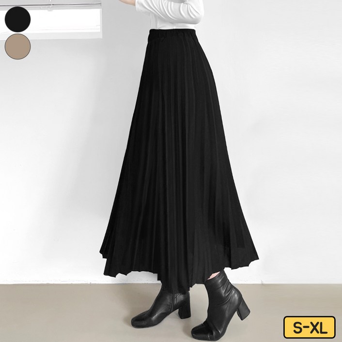 가비진 여성용 롱숏기장 밴딩 플리츠 A라인 롱스커트 아코디언 주름 치마 스커트 빅사이즈까지