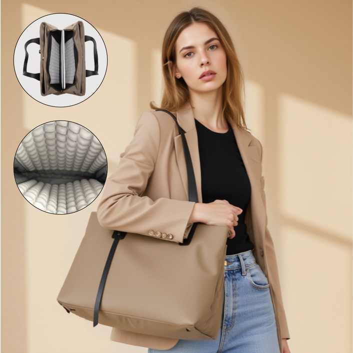 시티슬릭 셀로나 노트북 숄더백 여성용 충격보호 노트북 가방, 샌드 브라운, 1개