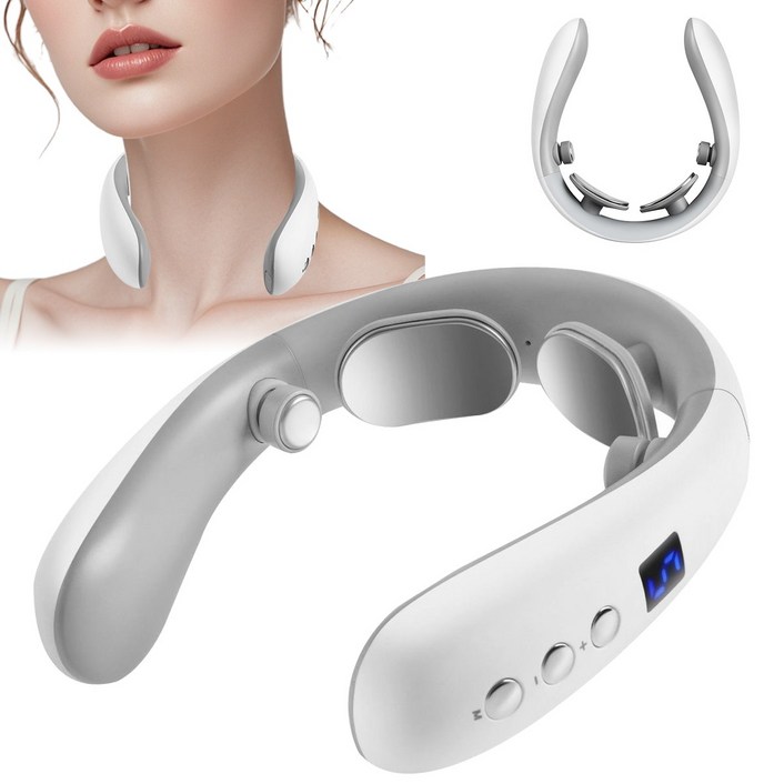 woflend ems 진동 가열 목 안마기, 시간 조절 기능, 스트레스 완화, 일과 휴식 모두 사용 가능합니다, 흰색
