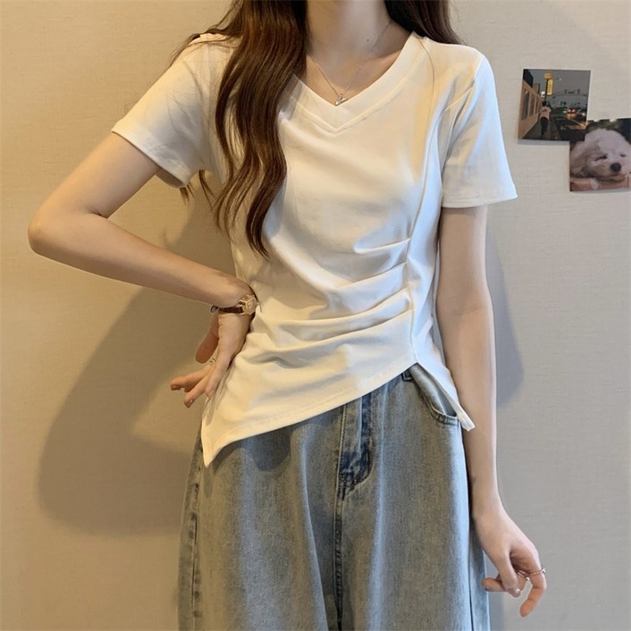 미오르 브이넥 반팔 셔링 티셔츠