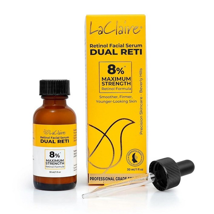 라클레어 프레시 룩 동일 성분 8% 복합 레티놀 페이셜 세럼 - 안티에이징 브라이트닝 넥 및 젖산 비타민 A 레티닐 팔미테이트로 피부 영양 공급에 도움 15ml