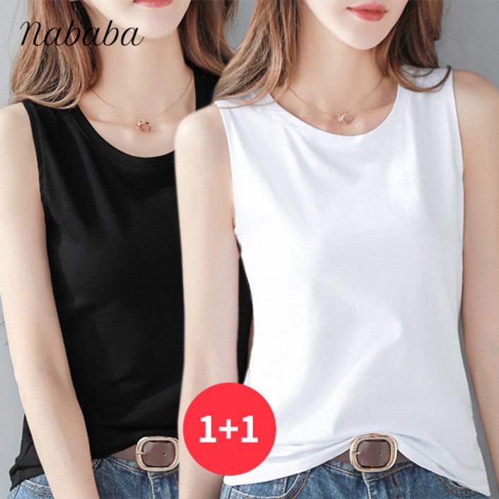 나바바 NT2405 여성 1+1 심플 데일리 민소매 나시 티셔츠