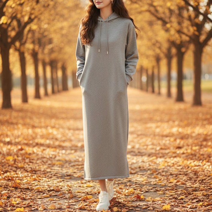 더담다 가을 겨울 후드 기모 롱원피스