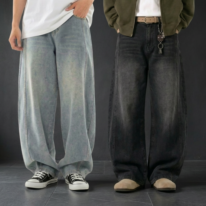 네로즈 와이드 청바지 커브드 히든밴딩