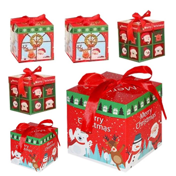 성탄절 리본 뚜껑 대사이즈 6개입 선물 포장 크리스마스 상자 박스 큰사이즈, 1세트(6개입), 혼합색상