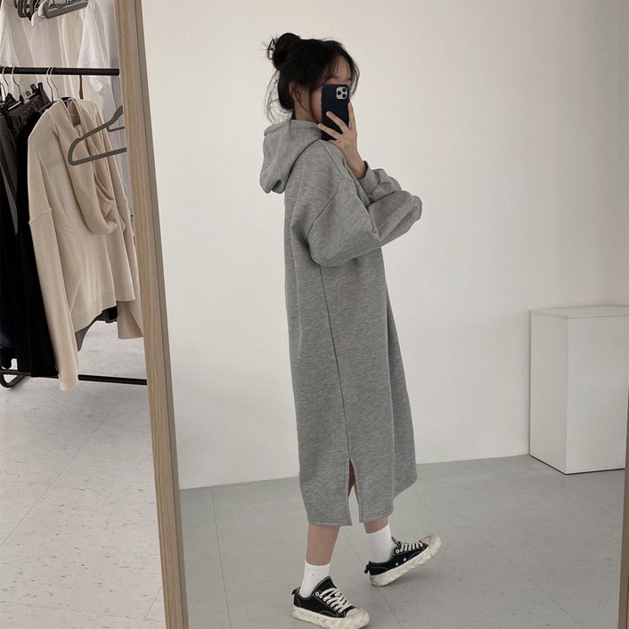 시연 가을 겨울 후드 원피스 슬림 루즈핏 긴팔 티셔츠