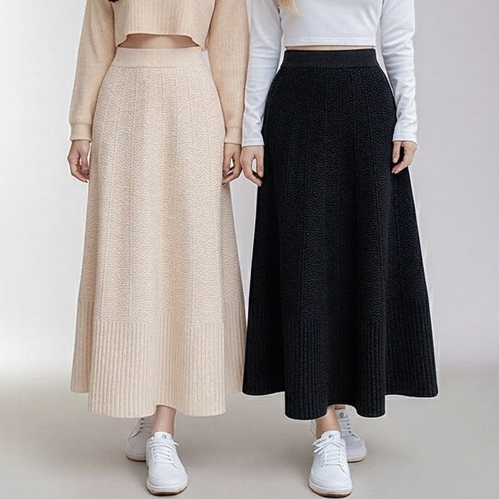 더간다 여성 플리츠 A라인 밴딩 롱 스커트