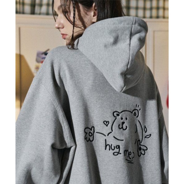 꼼빠뇨 compagno Hug Me 자수 후드티 그레이