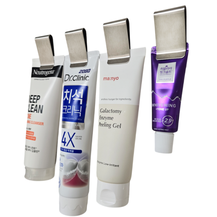 밝은리빙 무타공 스테인리스 치약걸이, 실버, 4개