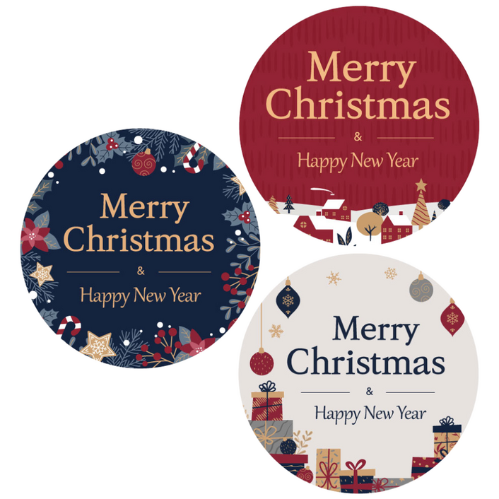 크리스마스 성탄절 선물 포장 원형 스티커 3종 30장씩 (총 90매)