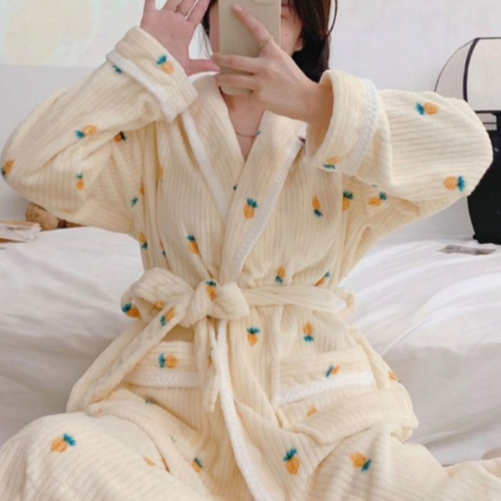 남성 여성 샤워가운 골프 호텔 로브 극세사 목욕 가운 남자 여자 커플, 1개, 당근연노랑