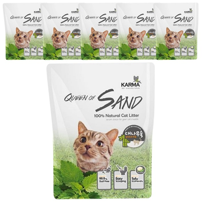 카르마 퀸오브샌드 두부 고양이 모래, 7L, 3kg, 6개, 대나무숯 카르마 퀸오브샌드 두부 고양이 모래, 7L, 3kg, 6개, 대나무숯