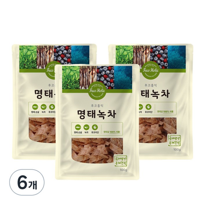 후코홀릭 강아지 건조 간식, 혼합맛명태녹차, 100g, 6개