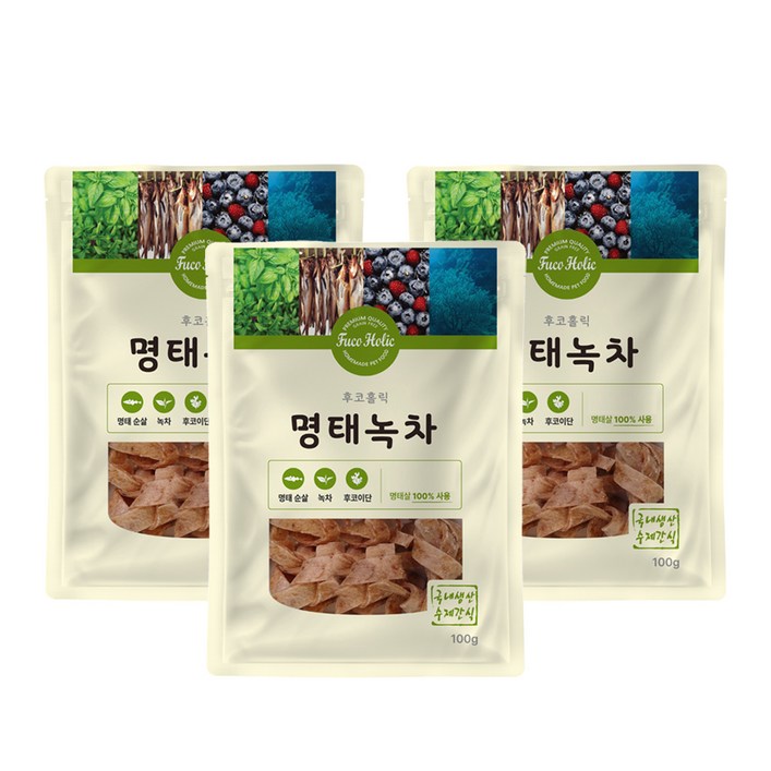 후코홀릭 강아지 건조 간식, 혼합맛명태녹차, 100g, 3개