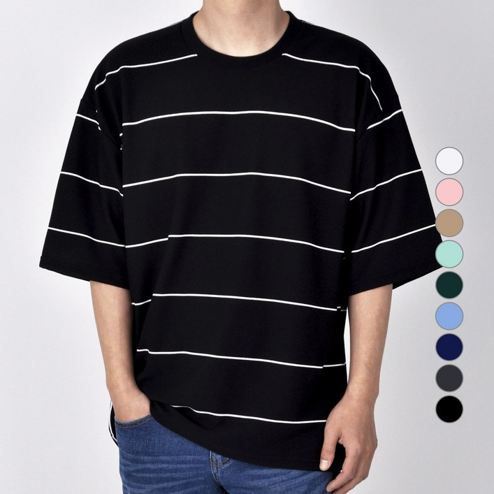 가이스토리 남성용 단가라 오버핏 포지토 반팔티