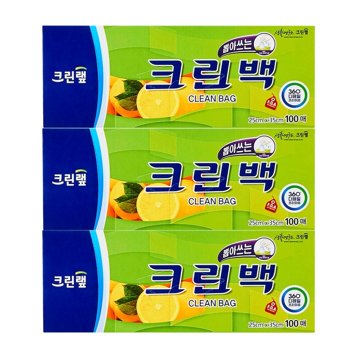 크린랲 크린백 중 25cm x 35cm, 중(M), 100개입, 3개