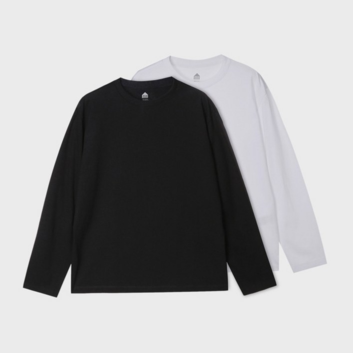 베이직하우스 남성용 순면 20수 고밀도 릴렉스핏 라운드넥 긴팔 티셔츠 2종 세트