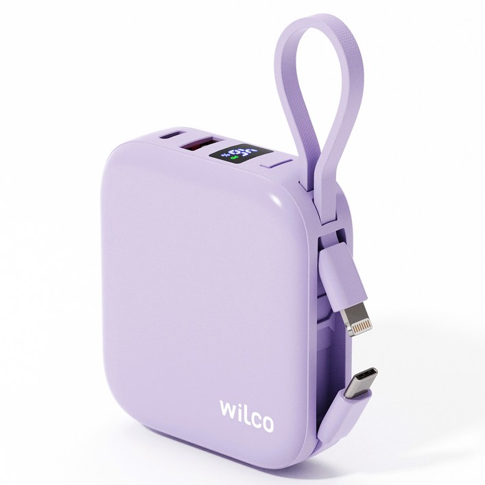 윌코 22.5W PD 초고속 충전 케이블 일체형 대용량 미니 보조배터리 10000mAh 멀티단자