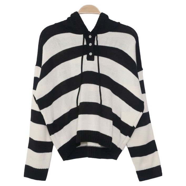 플랜데이 여성용 넬로 스트라이프 후드 니트