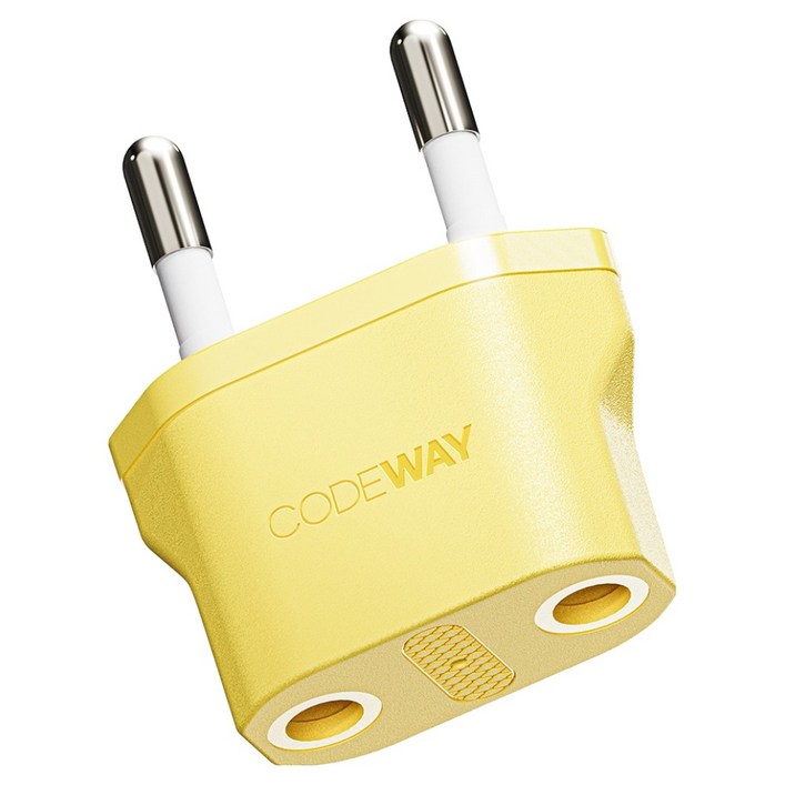 코드웨이 돼지코 220V 변환 유럽형 플러그 여행용 어댑터 옐로우 35x43mm, 옐로우, 1개