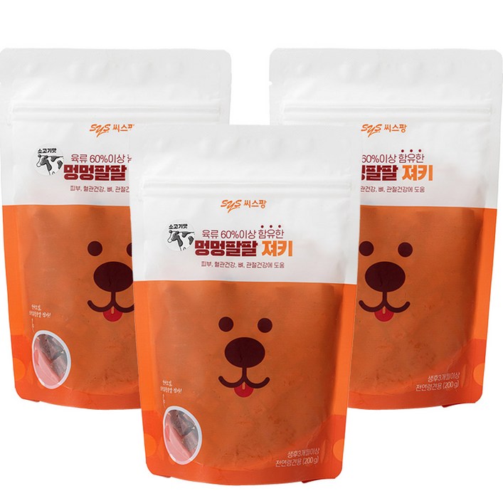 씨스팡 멍멍팔팔 져키, 소고기맛, 200g, 3개