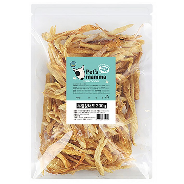 펫츠맘마 반려동물 국내산 수제간식, 무염황태포, 200g, 1개 펫츠맘마 반려동물 국내산 수제간식, 무염황태포, 200g, 1개