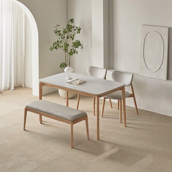 파로마 리샤르D 통세라믹 원목식탁  의자  벤치세트 4인 방문설치, 화이트상판내추럴원목, 일반 2  벤치 1
