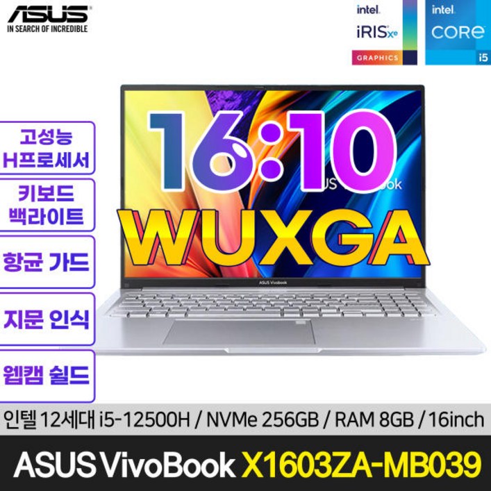 에이수스 비보북 16X, 256GB, Free DOS, X1603ZAMB039, 트렌스페어런트 실버, 코어i5, 8GB