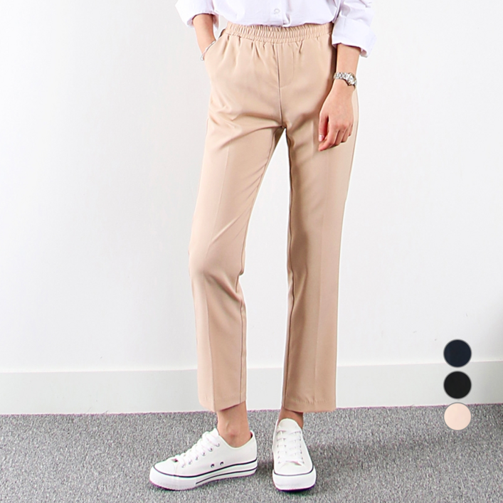 나인뮤즈 허리밴딩 슬랙스 일자핏 빅사이즈여성의류 3XL 데일리 키작녀 리더밴딩팬츠