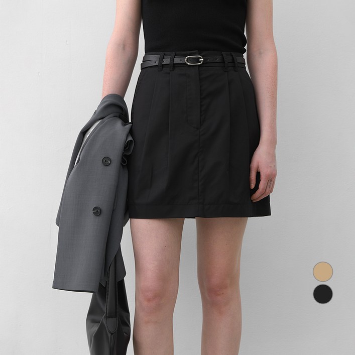 아틀리에나인 여성용 에센셜 코튼 턱 미니 스커트 SK5031