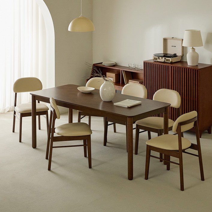 리리 원목식탁 6인용 1800 + 의자6p 세트 방문설치, 월넛, 일반의자 6