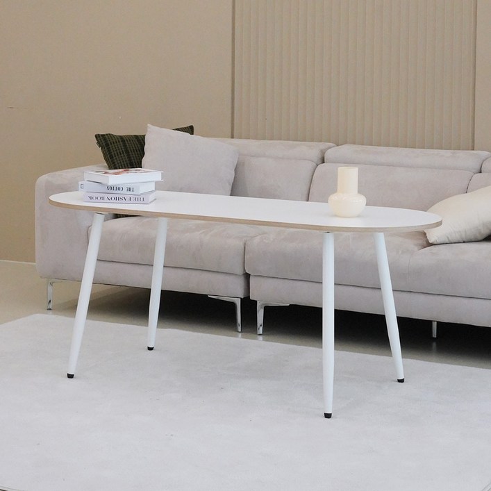 슈에뜨메종 LPM 타원형 낮은 식탁 소파 테이블 1200 x 600, 밀크화이트, 4인용