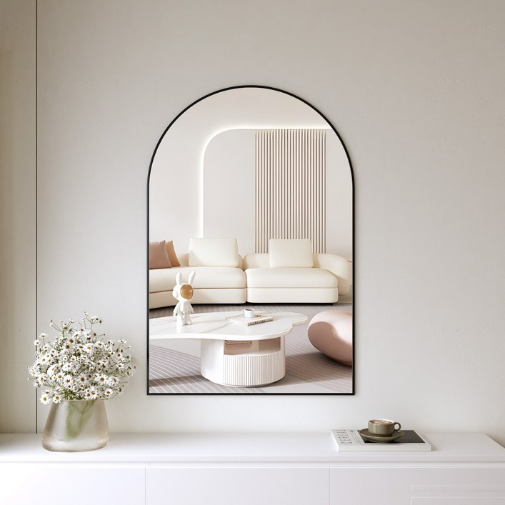 뷰티피크 아치형 벽거울 화정대거울 육실거울 400 x 600 mm, 블랙