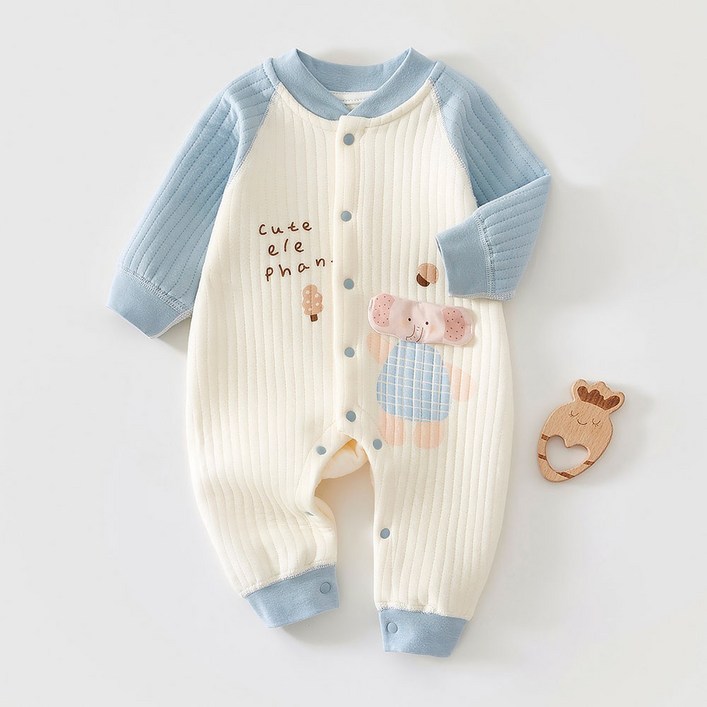 스타도어 신생아용 동물친구들 누빔 풀스냅 우주복