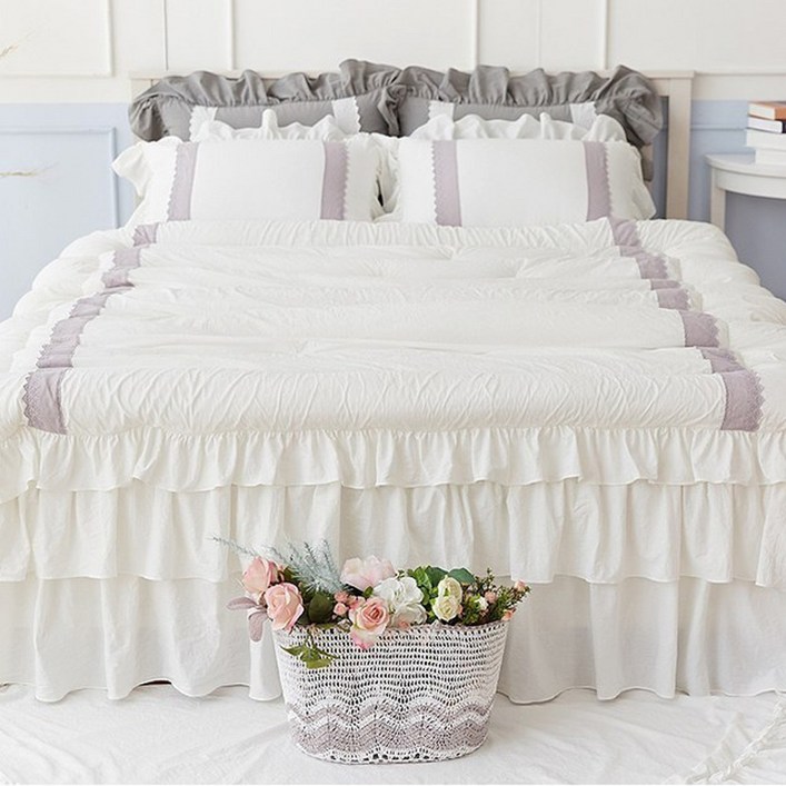 류금숙 여자의 마음 바이오워싱 광목프릴 차렵이불  베개커버 2p  프릴 침대커버 세트