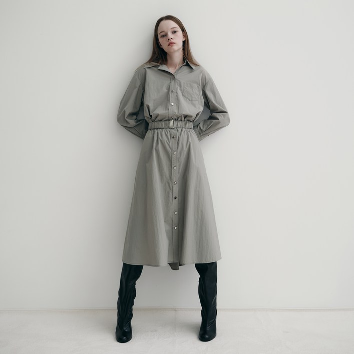 마인드브릿지 여성용 셔츠형 밴딩 원피스 MXOP6202