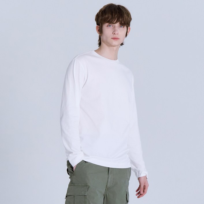 베이직하우스 통기성 순면 20수 고밀도 릴렉스핏 라운드넥 긴팔 티셔츠 2종 세트