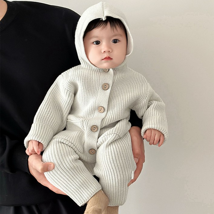 스타도어 유아용 미니멀 포근 후드 니트 우주복