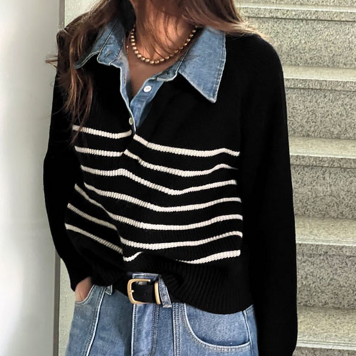 난닝구우엔브 레이어드스트라이프니트