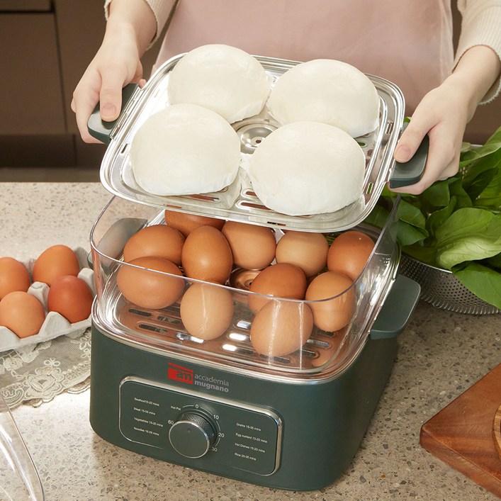 백화점 정식 입점 브랜드 am 다용도 전기찜기 푸드스티머 FULL스텐 계란찜기 2단 대용량 달걀 고구마 만두 호빵 쿠커 타이머, CMGPAM2023DWIZ