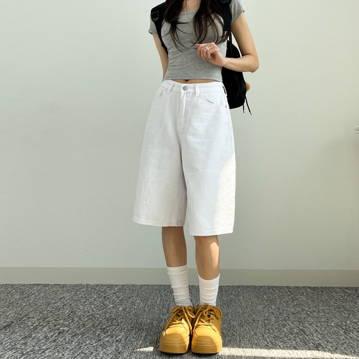 소유진 여성용 좋은 햇살 와이드 면 5부 반바지