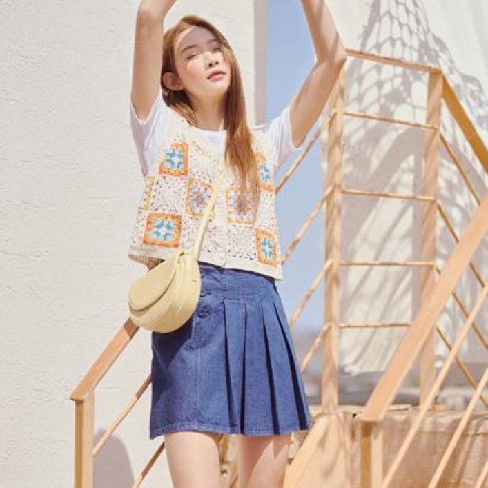 플라스틱아일랜드 언발주름 미니 데님 스커트 PN2DS501