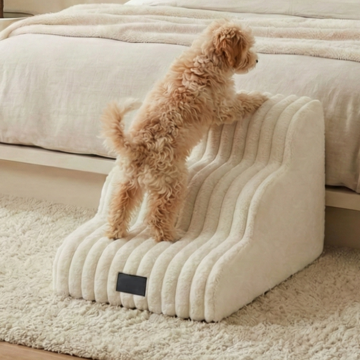 멍담 강아지 프리미엄 계단 극세사 견체공학 설계 2단 3단, 아이보리, 1개